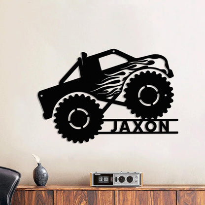 Personalized Monster Truck LED Metal Sign – Custom Nursery or Kids Room Wall Art, Fun Gift for Boys, Christmas or Birthday Present