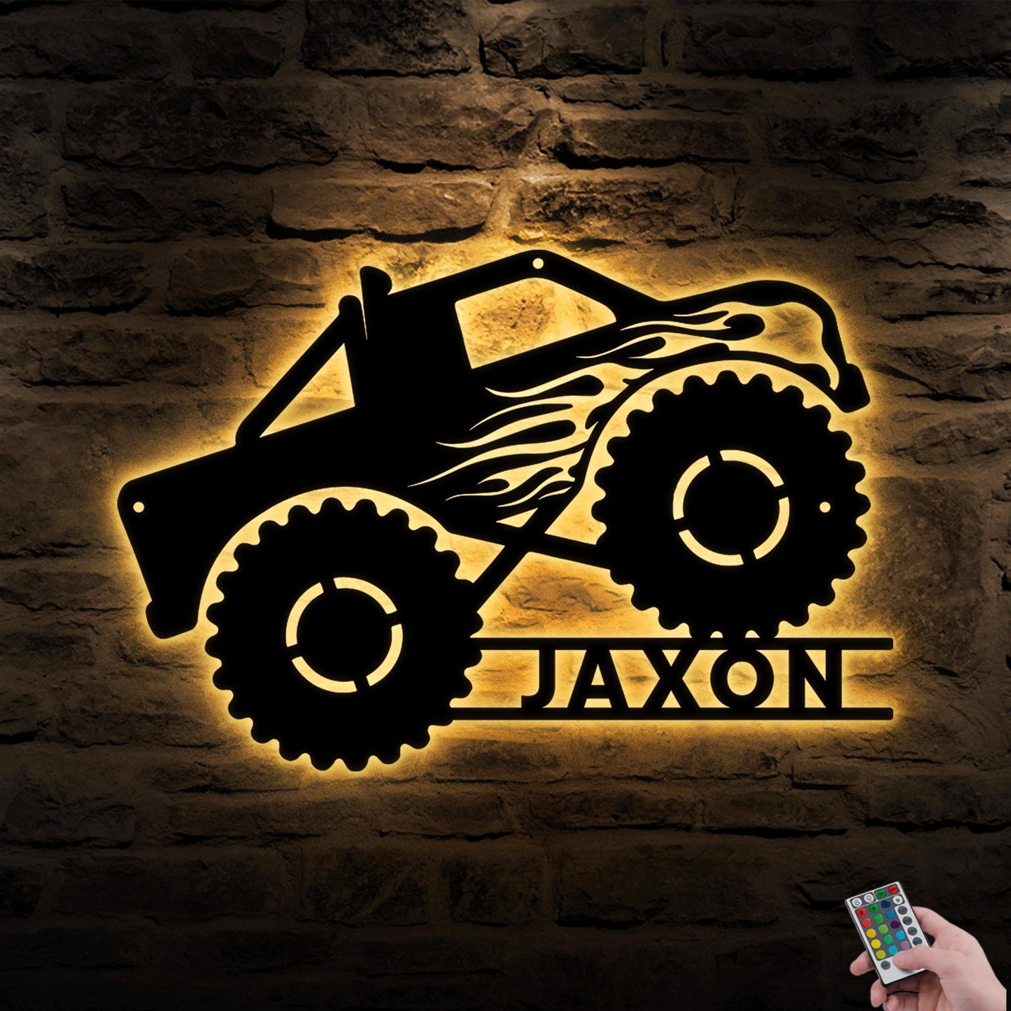 Personalized Monster Truck LED Metal Sign – Custom Nursery or Kids Room Wall Art, Fun Gift for Boys, Christmas or Birthday Present
