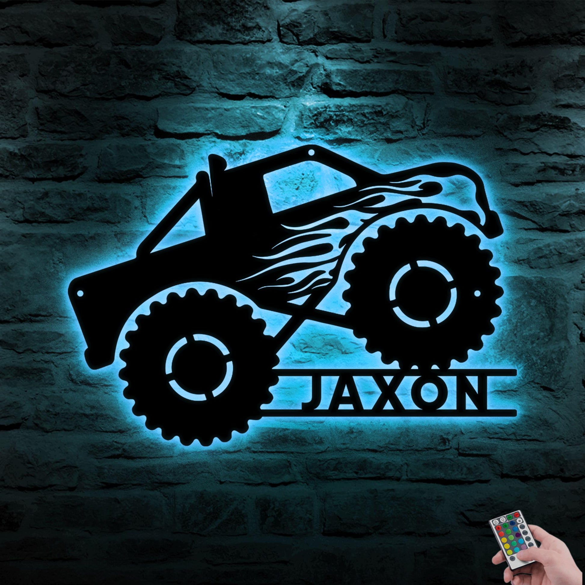 Personalized Monster Truck LED Metal Sign – Custom Nursery or Kids Room Wall Art, Fun Gift for Boys, Christmas or Birthday Present