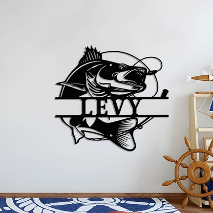 Personalized Walleye Fish Metal Sign with LED Light – Custom Wall Decor, Perfect Fishing Lover Gift, Anniversary or Cabin Present