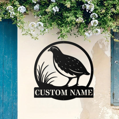 Personalized Quail Metal Wall Art LED – Custom Bird Name Sign, Lighted Rustic Wildlife Decor, Quail Wall Hanging for Home