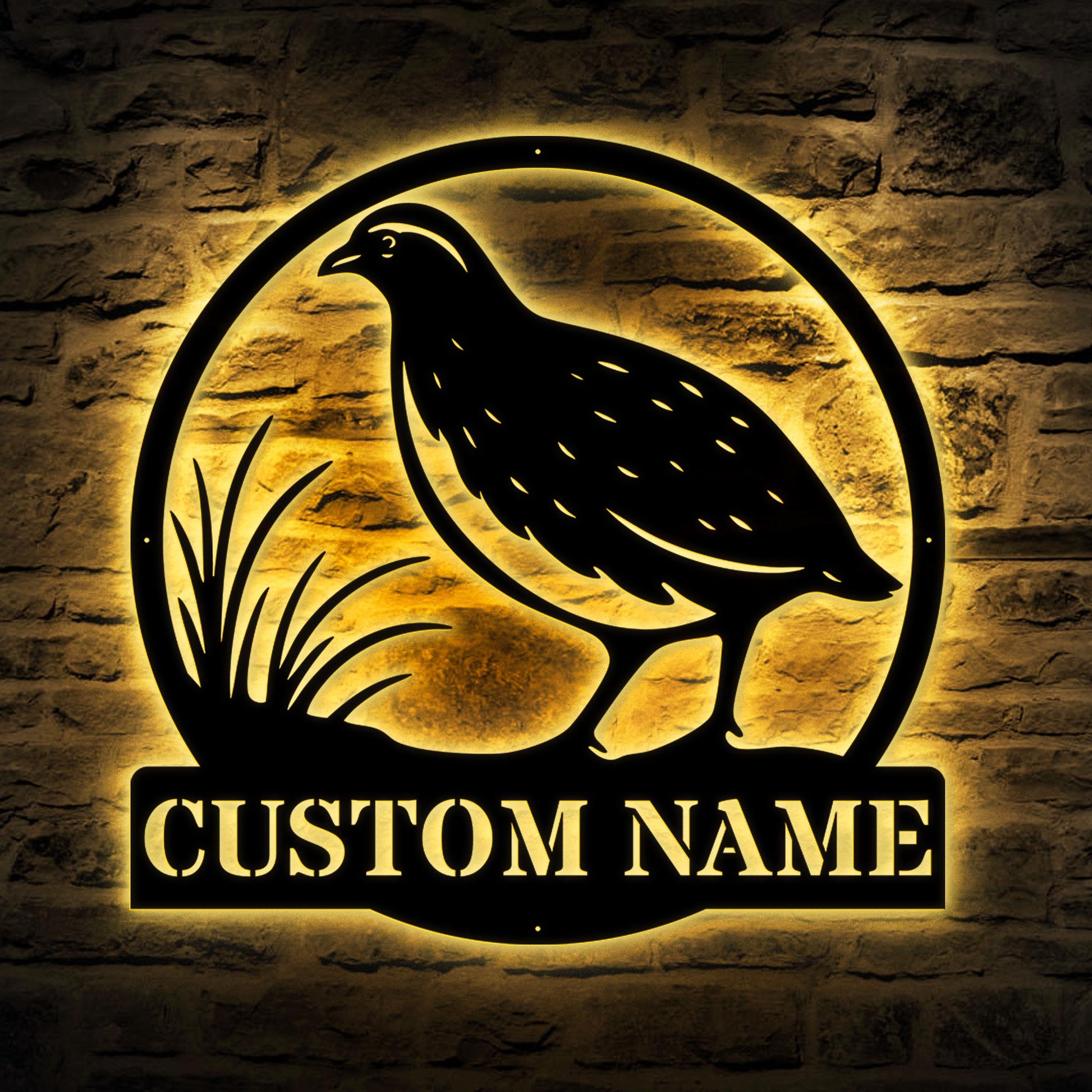Personalized Quail Metal Wall Art LED – Custom Bird Name Sign, Lighted Rustic Wildlife Decor, Quail Wall Hanging for Home