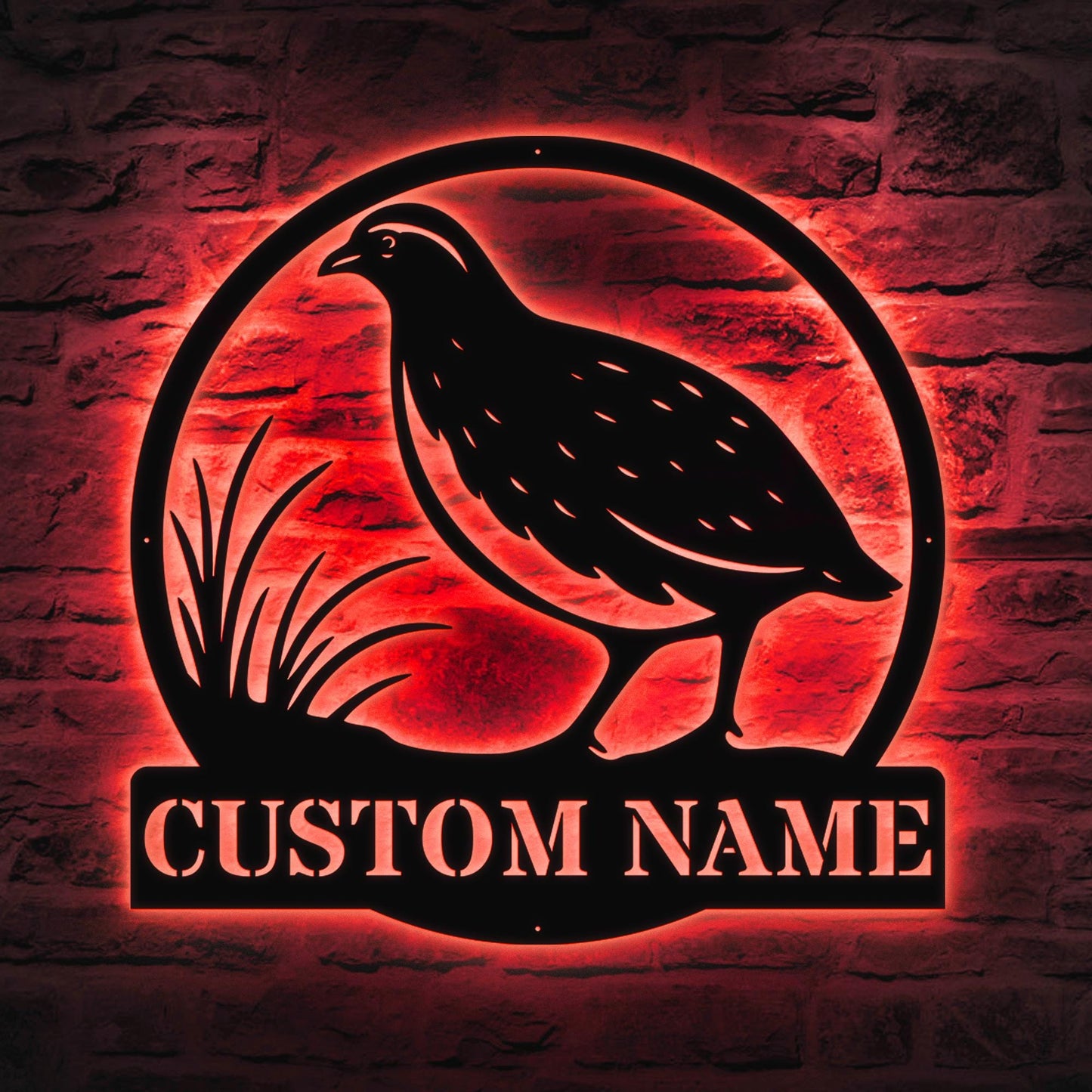 Personalized Quail Metal Wall Art LED – Custom Bird Name Sign, Lighted Rustic Wildlife Decor, Quail Wall Hanging for Home