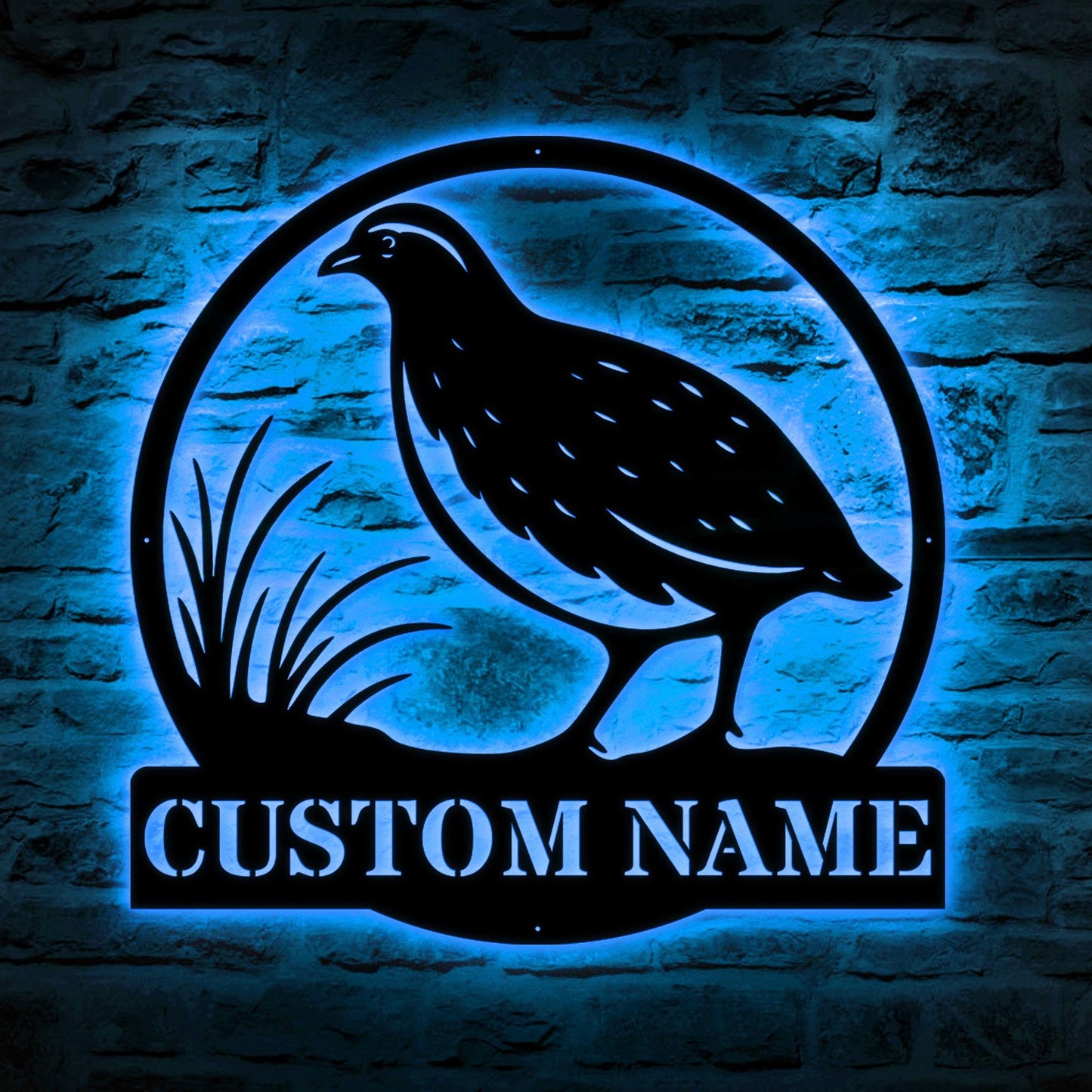 Personalized Quail Metal Wall Art LED – Custom Bird Name Sign, Lighted Rustic Wildlife Decor, Quail Wall Hanging for Home