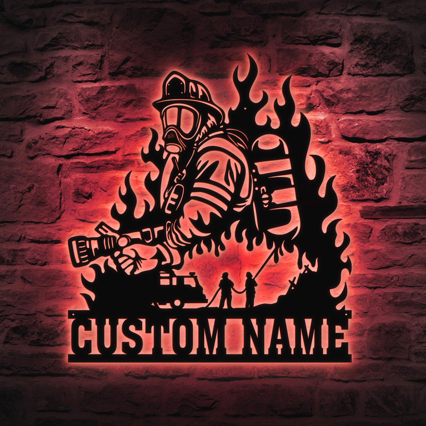 Custom Fire Dept LED Metal Sign – Personalized Firefighter Wall Art, Lighted Fireman Decor, Great Gift for Firefighter Appreciation