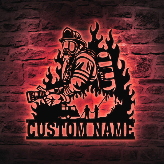 Custom Fire Dept LED Metal Sign – Personalized Firefighter Wall Art, Lighted Fireman Decor, Great Gift for Firefighter Appreciation