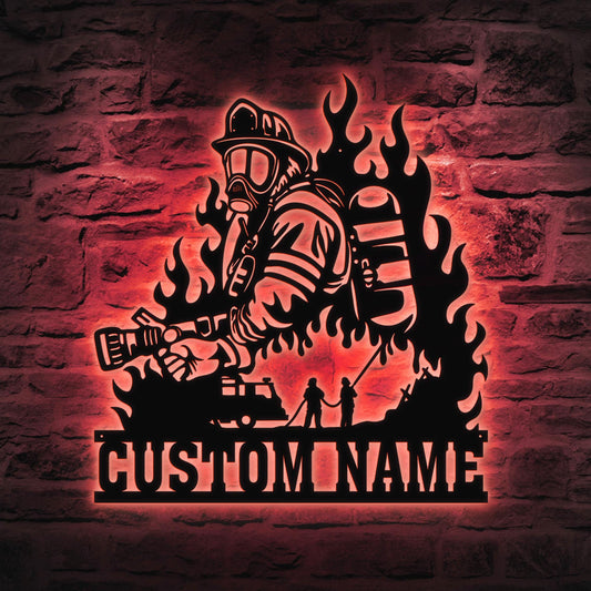 Custom Fire Dept LED Metal Sign – Personalized Firefighter Wall Art, Lighted Fireman Decor, Great Gift for Firefighter Appreciation
