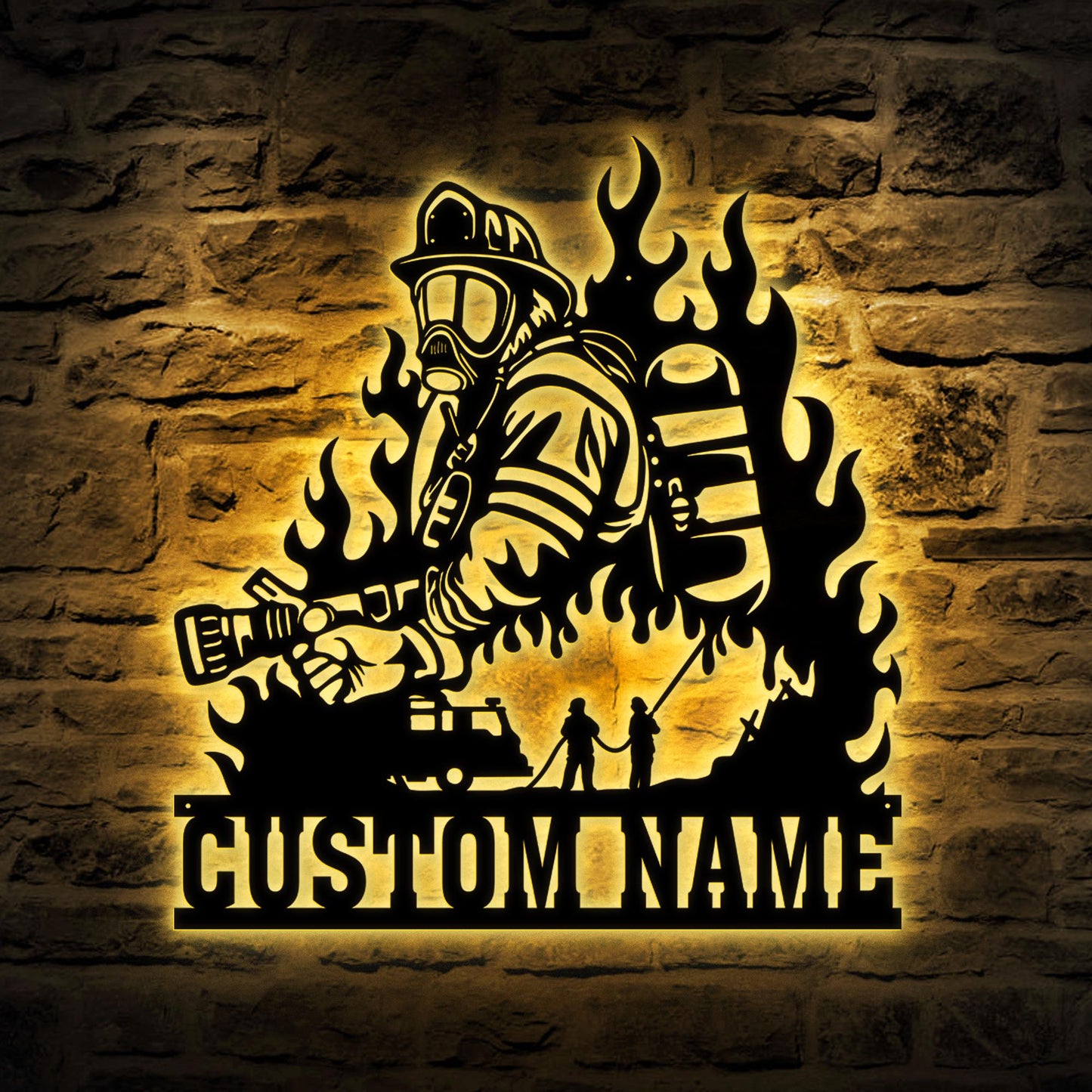 Custom Fire Dept LED Metal Sign – Personalized Firefighter Wall Art, Lighted Fireman Decor, Great Gift for Firefighter Appreciation