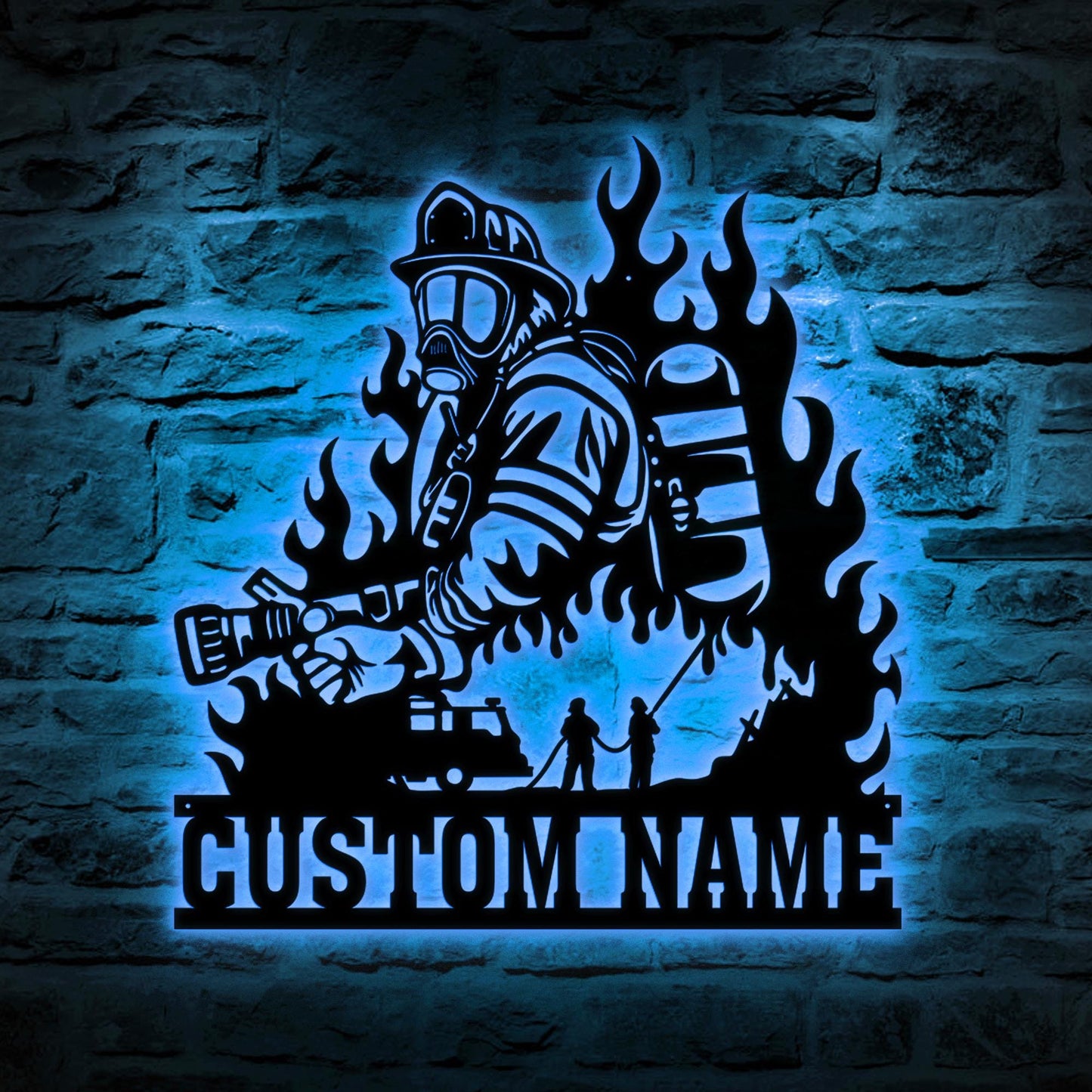 Custom Fire Dept LED Metal Sign – Personalized Firefighter Wall Art, Lighted Fireman Decor, Great Gift for Firefighter Appreciation