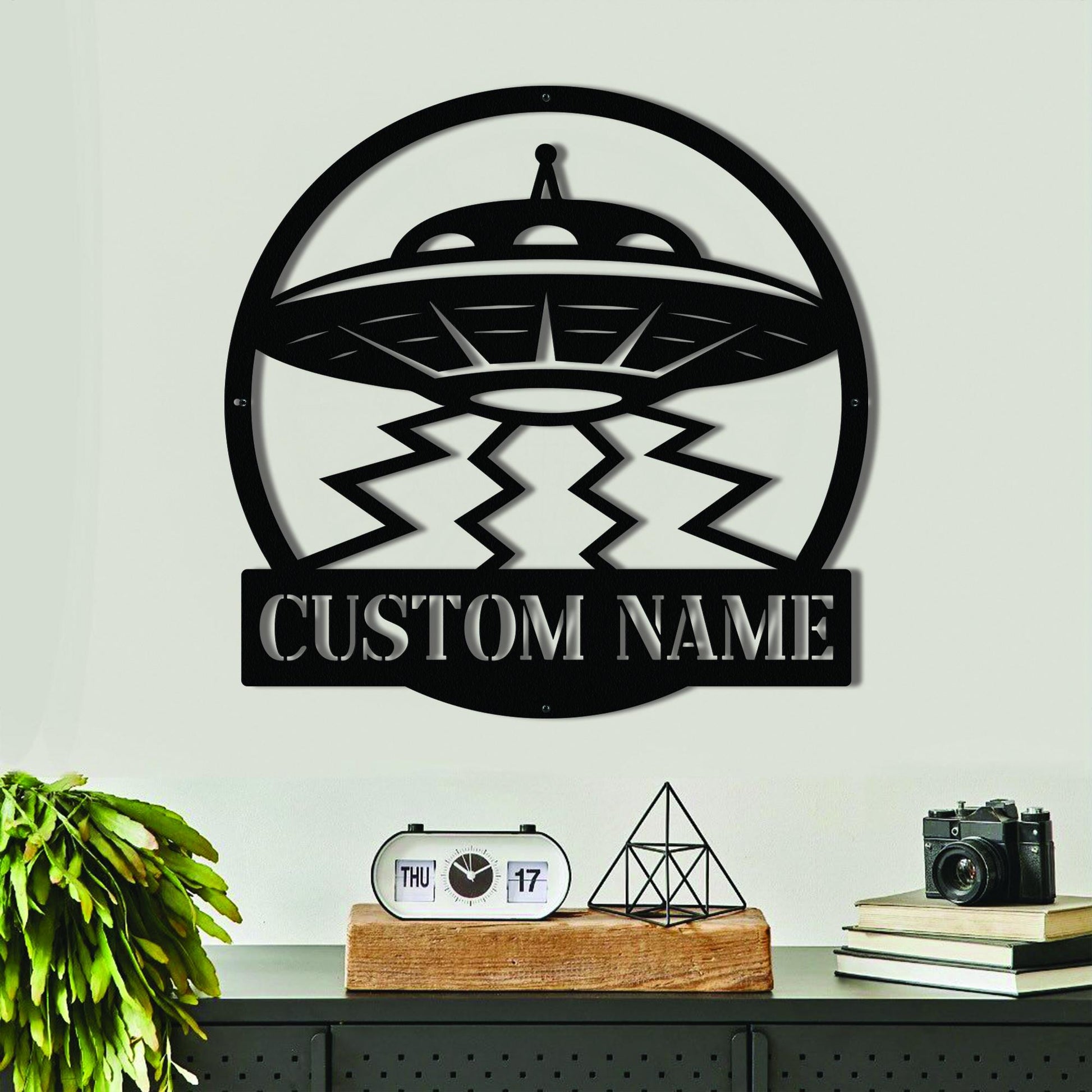 Custom UFO Metal Sign with LED Lights – Neon Alien Spaceship Wall Art, Sci-Fi Room Decor, UFO Wall Hanging