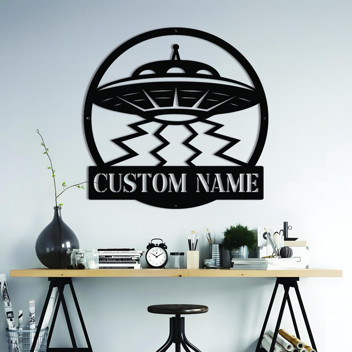 Custom UFO Metal Sign with LED Lights – Neon Alien Spaceship Wall Art, Sci-Fi Room Decor, UFO Wall Hanging
