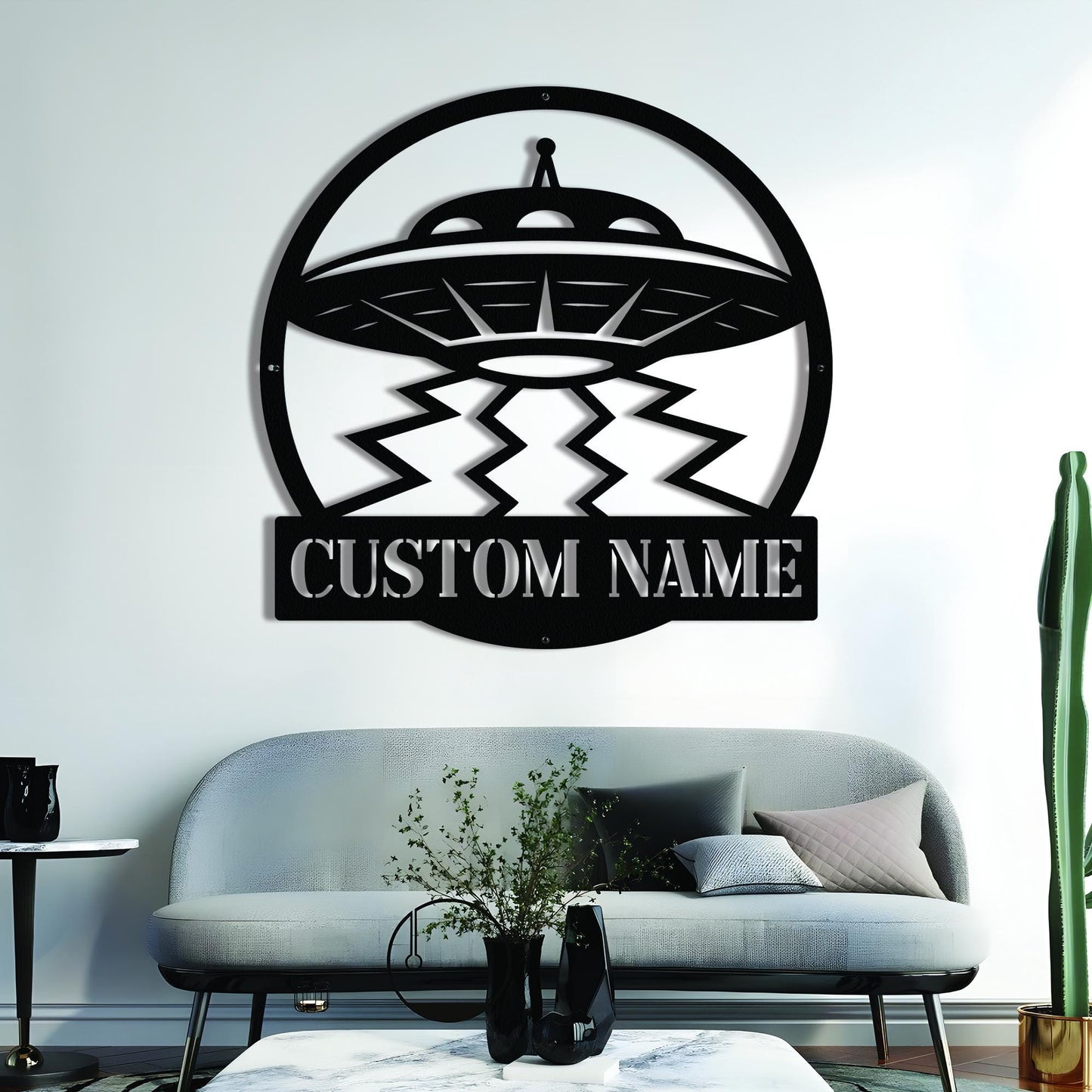 Custom UFO Metal Sign with LED Lights – Neon Alien Spaceship Wall Art, Sci-Fi Room Decor, UFO Wall Hanging