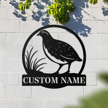 Personalized Quail Metal Wall Art LED – Custom Bird Name Sign, Lighted Rustic Wildlife Decor, Quail Wall Hanging for Home