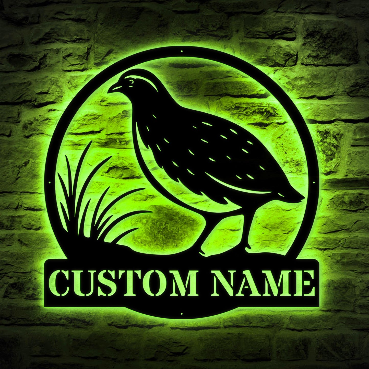 Personalized Quail Metal Wall Art LED – Custom Bird Name Sign, Lighted Rustic Wildlife Decor, Quail Wall Hanging for Home